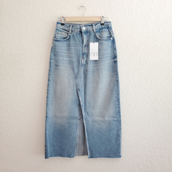 Zara Long Denim Slit Skirt size XS blue - Picture 15 of 15